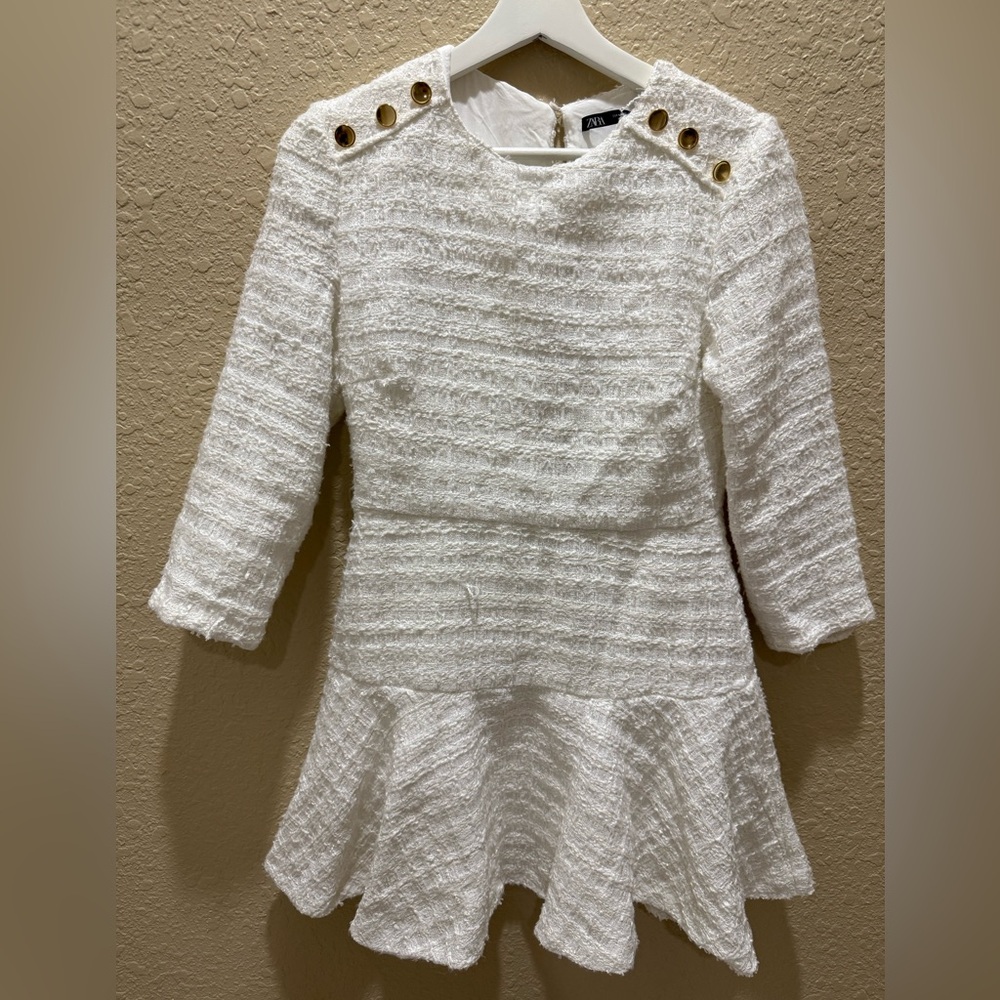 Zara White Textured Kids Dress